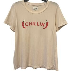 Mate the Label Cream Lightweight Organic Cotton 'Chillin' Red Chili Pepper Tee L
